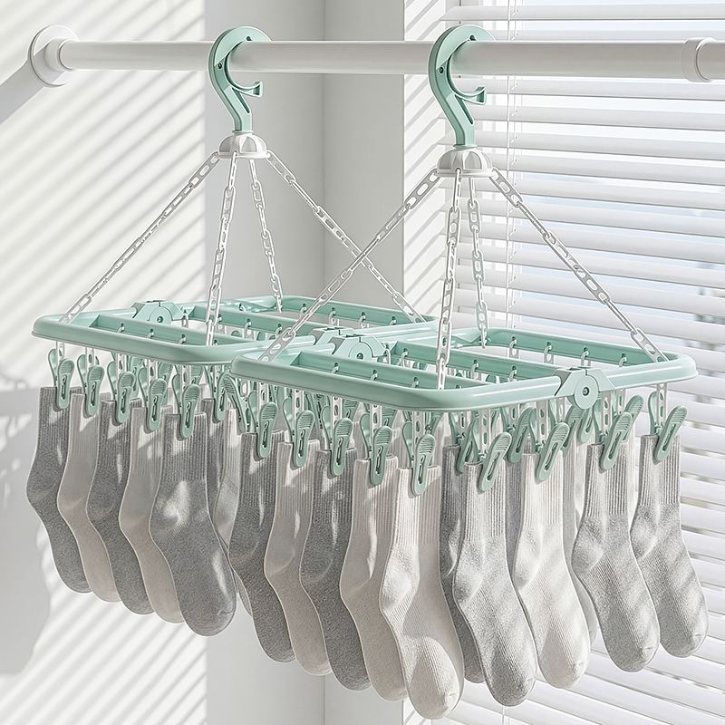 Sock Organizer Tray - 多機能折りたたみ式収納乾燥ラック子供用プラスチック製防風衣類ハンガー赤ちゃん用靴下クリップ洗濯物干し