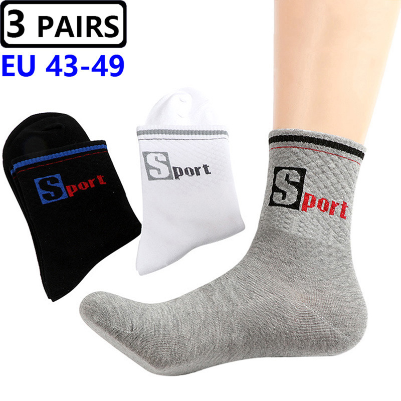 Cotton Crew Sock Pack - 3 ペア/パックビッグラージソックス EU 47、48、49 スポーツミッドソックスメンズプラスサイズコーマ綿圧縮ソックス Meias