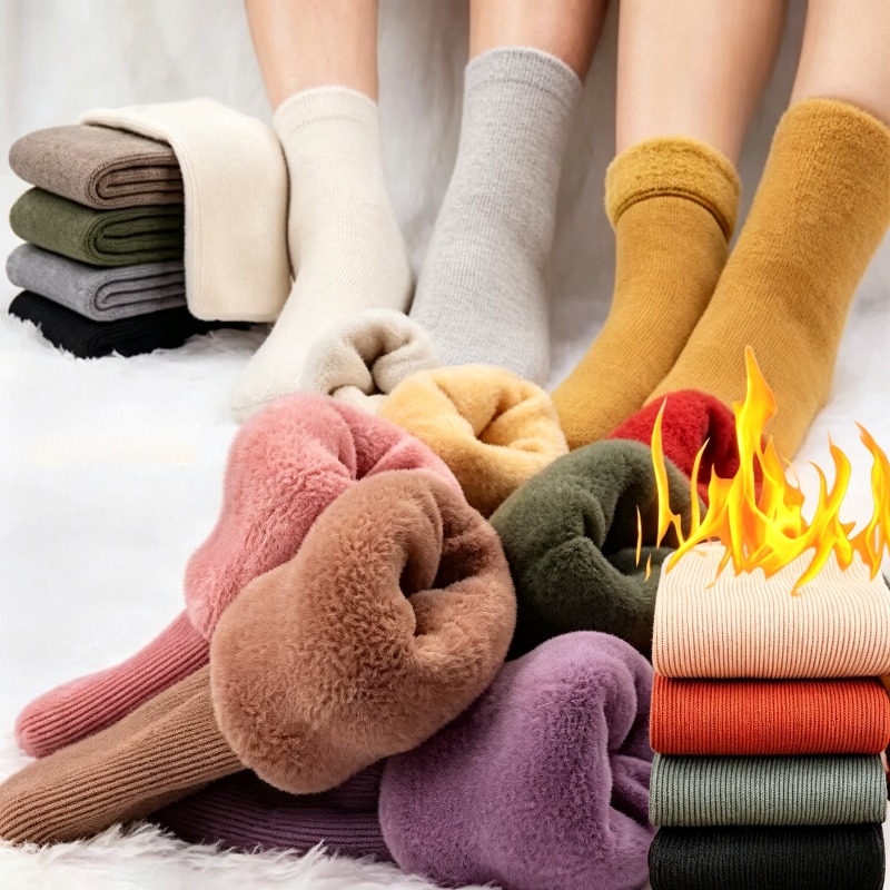 Boot Sock Slouchy - 1-4 ペア暖かいフリース裏地付きミッドカーフソックスリブニット厚いだるいフロアソックス女性用冬用スノーブーツ家庭用