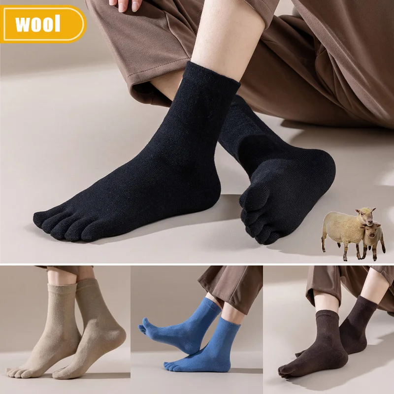 Thermal Sock Winter - メンズウール五本指ソックスショート厚手ソリッド吸汗性ビジネスドレスソフト通気性保温サーマルトゥソックス冬