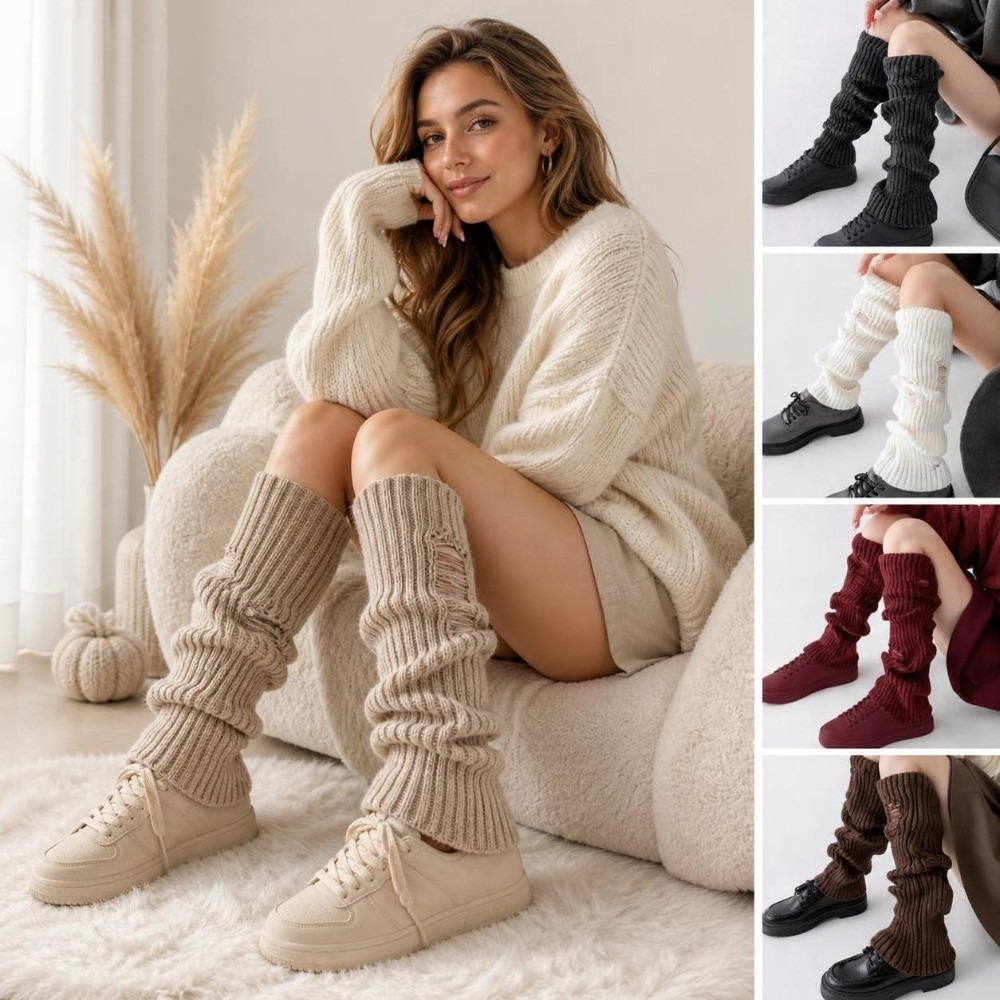 Boot Sock Slouchy - 暖かいニットレッグウォーマー ストレッチアクリル混紡 ブーツカフス Y2K スラウチーニーハイソックス 女性・女の子向け