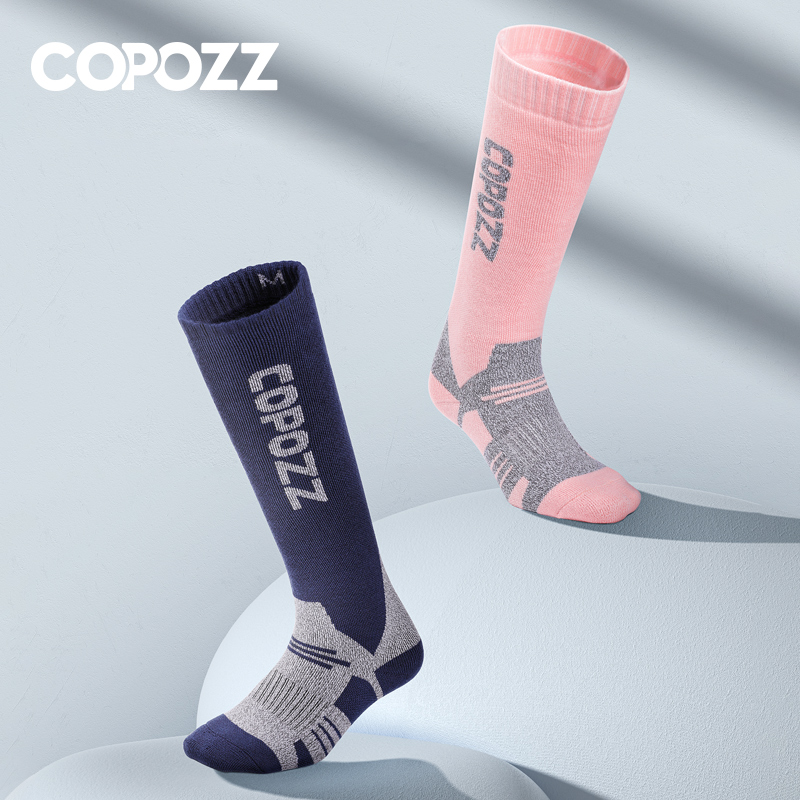 Wool Hiking Sock - COPOZZ 冬男性女性サーマルスキーソックス暖かいウールサイクリングサッカースノーボードソックス肥厚ハイチューブ吸湿靴下