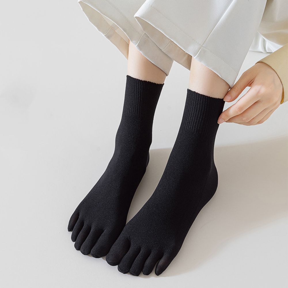 Toe Sock Split - 汗吸収ショートソックス 5本指ソックス スプリットトゥソリッドカラー 5本指ミッドチューブソックス 通気性のある薄手のランニングソックス