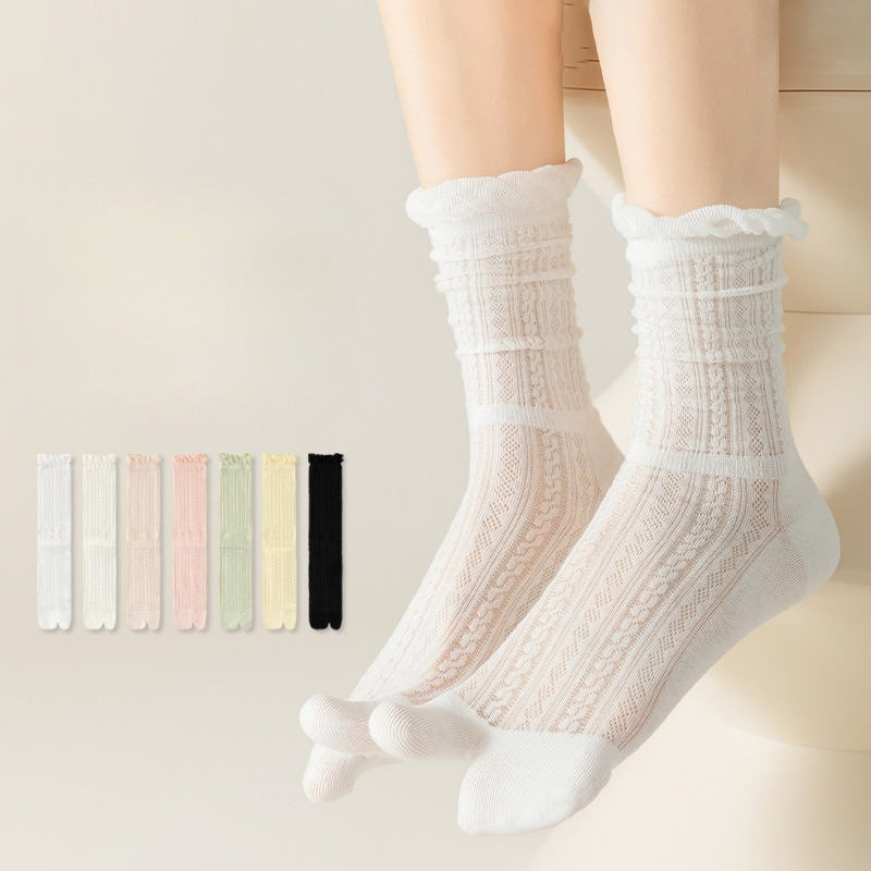 Toe Sock Split - 5 ペア分割つま先靴下女性綿夏メッシュ骨なし白綿の靴下通気性ガール足袋レース二本指靴下