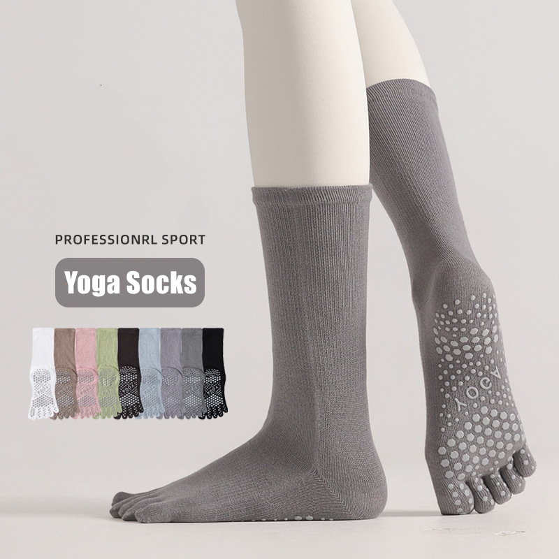 Toe Sock Split - 1 ペア女性ヨガソックスキャンディーカラー綿シリコーンノンスリップ分割つま先ピラティスソックス屋外サイクリング 5 本指スポーツソックス