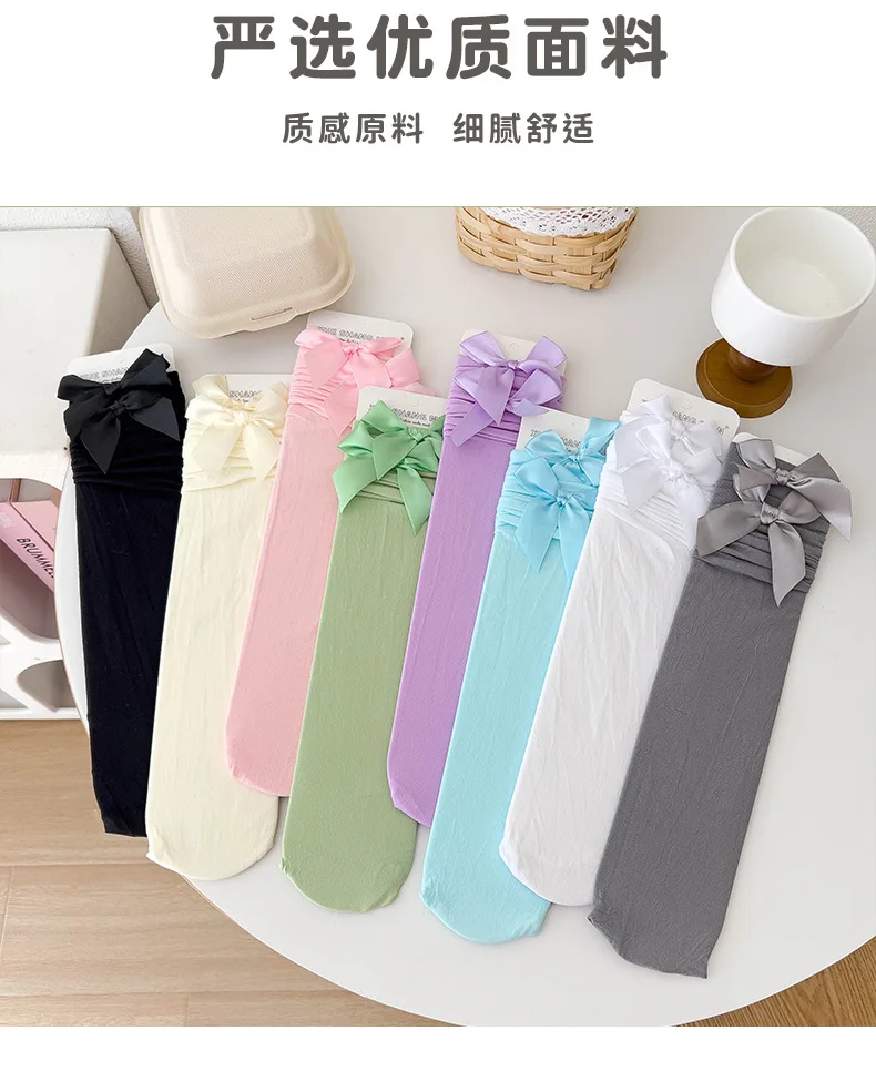 Thigh High Sock Stay Up - 女の子用ストッキング * ホースタイツ レディースロリータソックス サイハイストッキング ピンクのリボン付きニーソックス