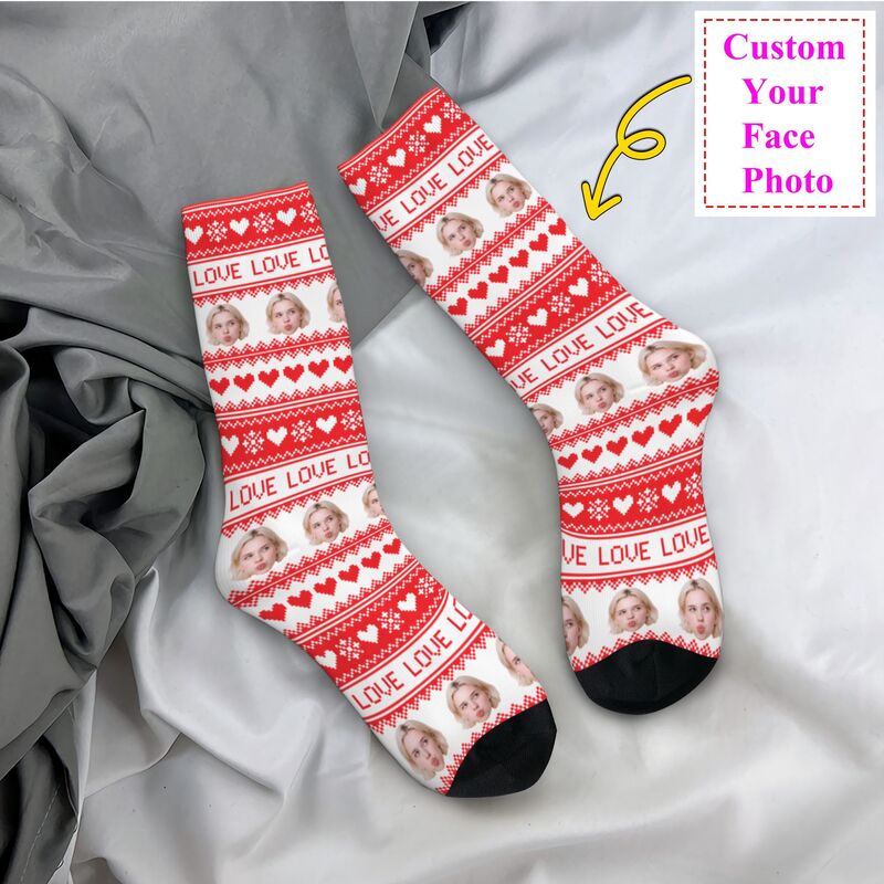Dress Sock Men - クリスマスパーソナライズされたカスタム顔写真ドレスソックスメンズレディース暖かいファッションクルーソックス