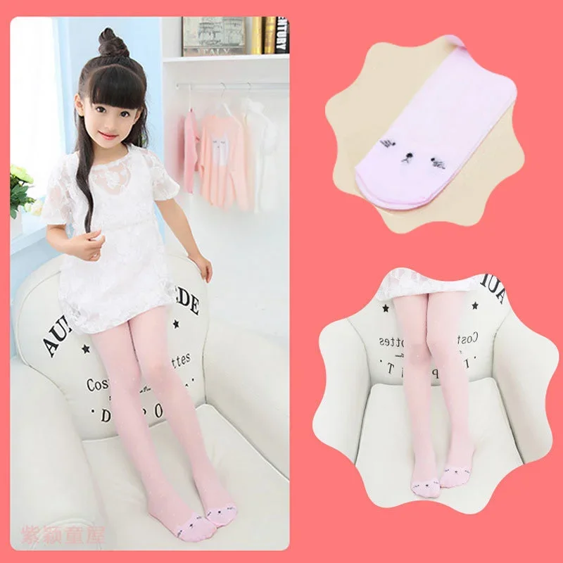 Tights Pantyhose Sheer - 甘い猫柄の女の子用パンスト、薄くて通気性のある子供用レギンス、伸縮性があり快適な漫画柄タイツ