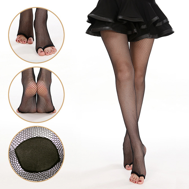 Fishnet Stocking Women - セクシーなピープトゥラテンフィッシュネットタイツ、プロ仕様のキャラメルダンスストッキング、通気性のあるメッシュチャチャパンティストッキング（女性用）