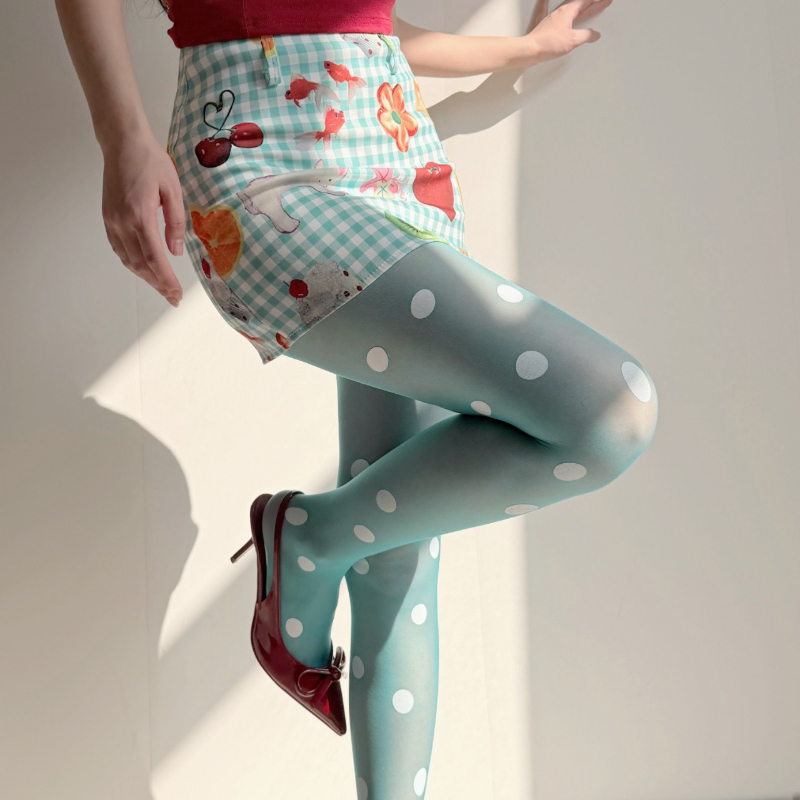 Tights Pantyhose Sheer - レトロな水玉模様のシアータイツ、女性用ハイウエストシームレス薄型パンスト、カジュアルコスプレ用マルチカラー透明ストッキング
