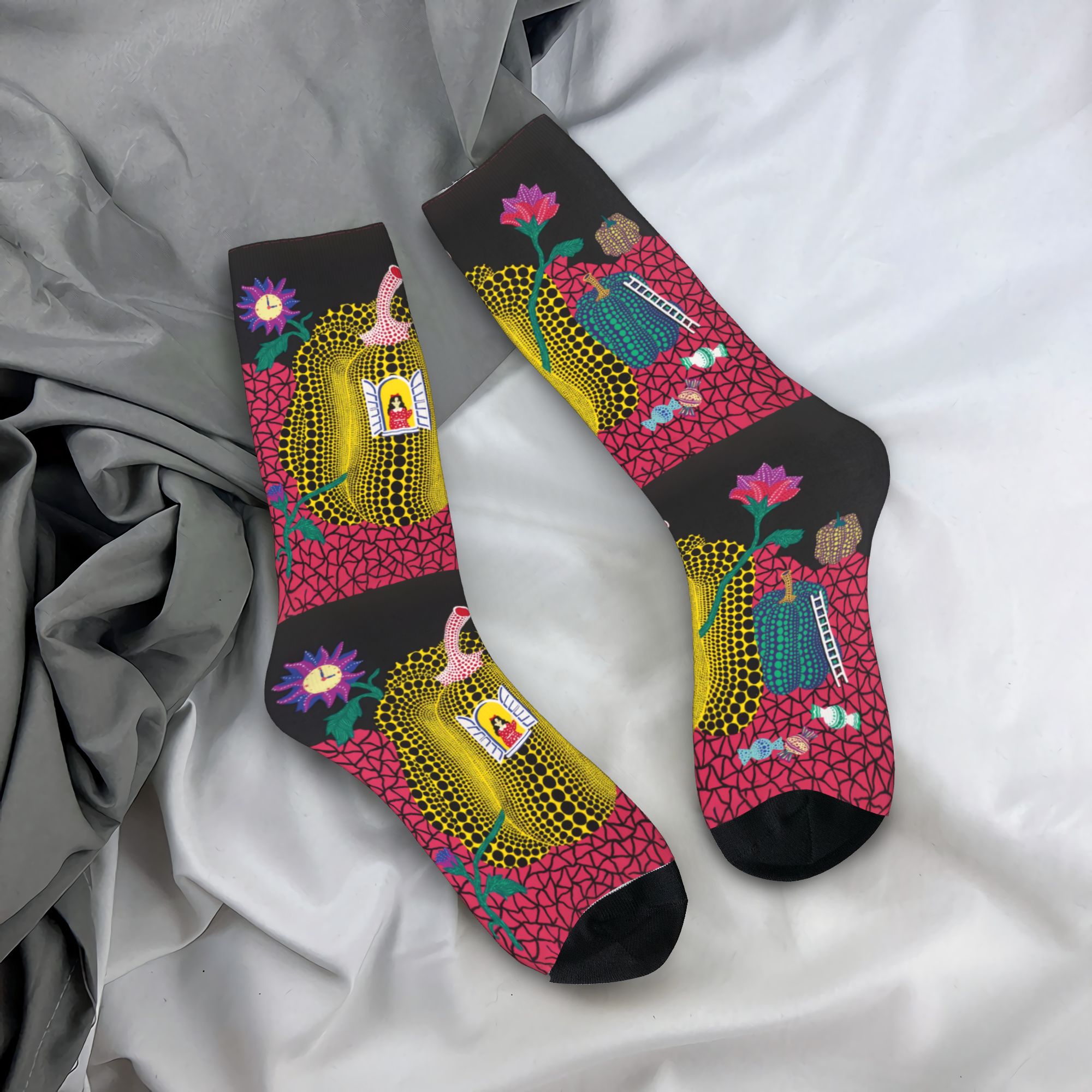 Dress Sock Men - カスタム草間彌生抽象画メンズクルーソックスユニセックスかわいい3Dプリントドレスソックス