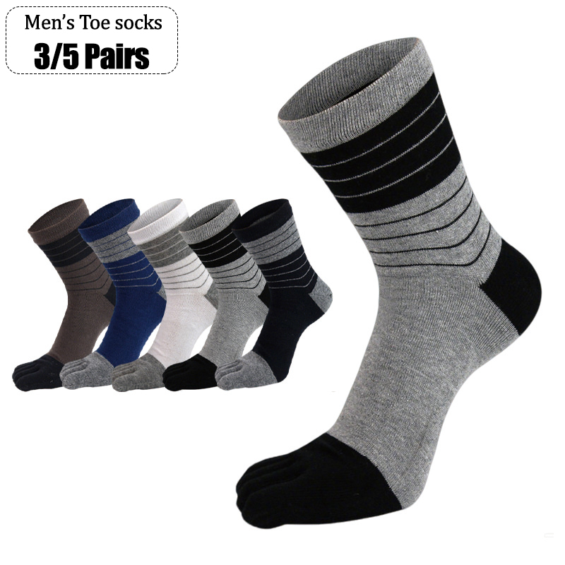 Toe Sock Split - 3/5足組 メンズ ファイブトゥ クルーソックス ソフトコットン 通気性