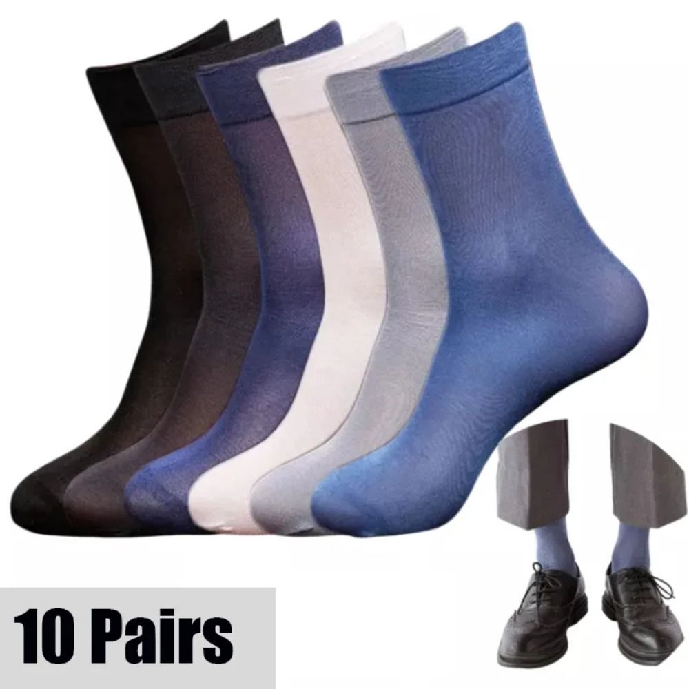 Silk Sock Bamboo - 10 ペアファッション通気性男性アイスシルク靴下ソフト弾性超薄型靴下固体ビジネス靴下