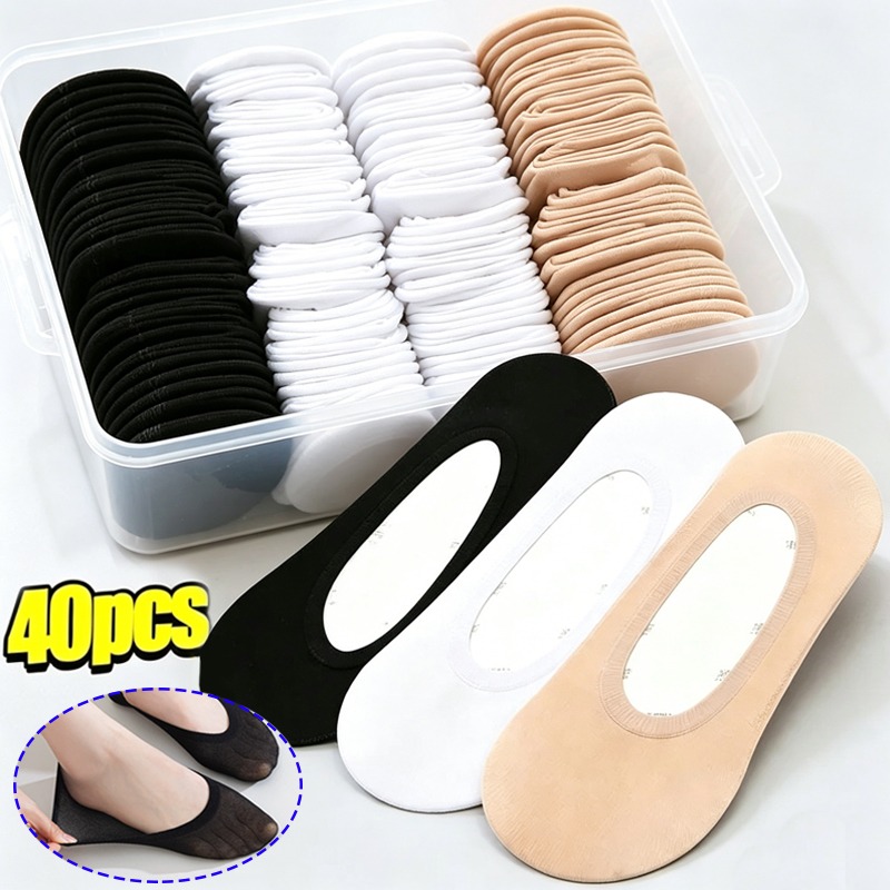 No Show Sock Women - 20/40枚入り 滑り止め付き ローカット インビジブルソックス 滑り止めシースルー ボートライナー
