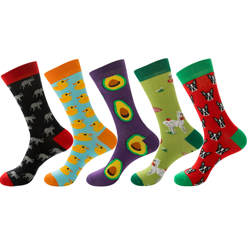 Cotton Crew Sock Pack - 男性と女性のための動物と果物のデザインの綿の靴下,ユニセックス,5ペア