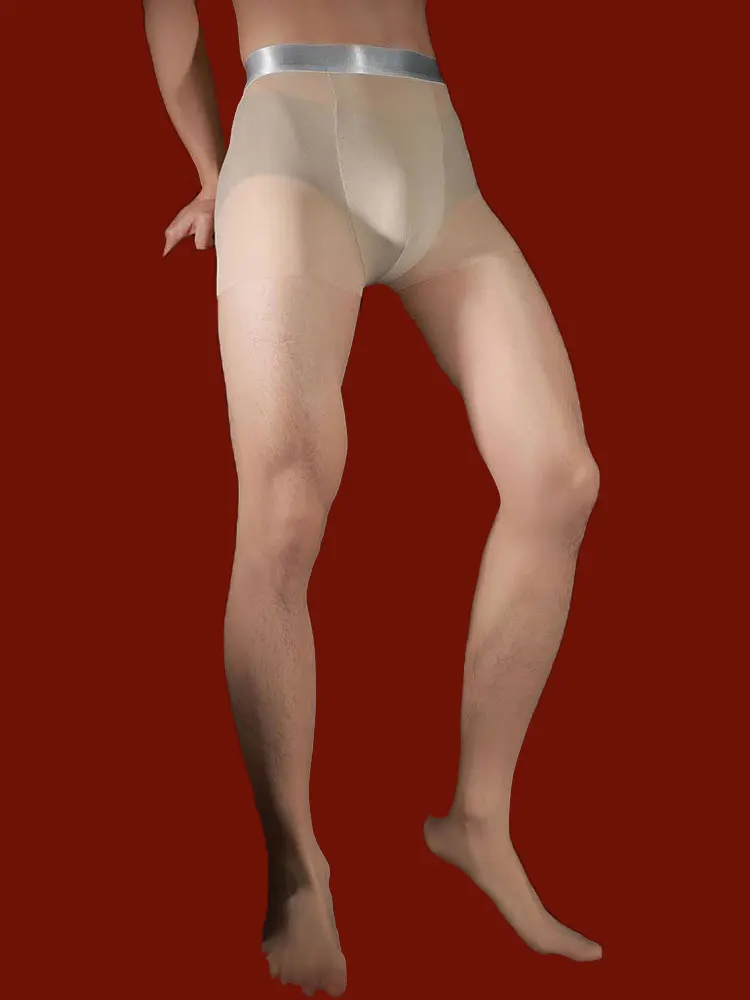 Tights Pantyhose Sheer - セクシーな男性用シルバーウエストパンスト、ハイストレッチオイルシャイニーシアータイツ、男性用U凸ポーチシェーピングパンスト