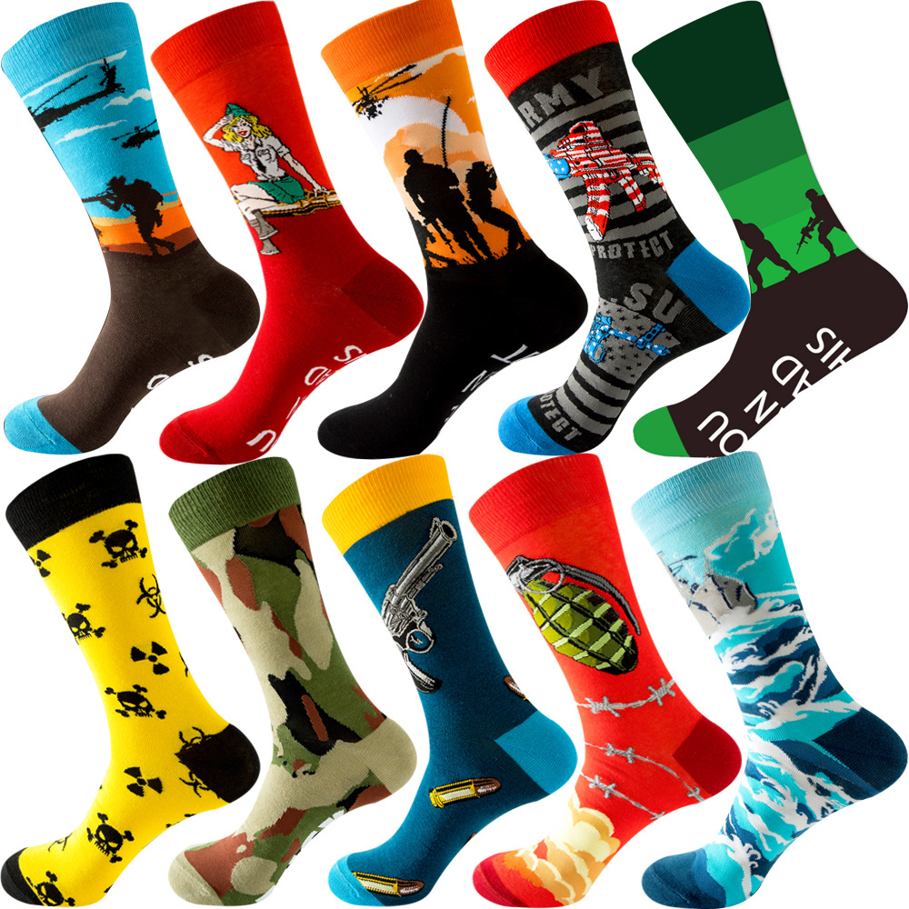 Cotton Crew Sock Pack - 【10足】ロットパック男性女性カップル恋人ソックス新着菱形動物クリスマス漫画フルーツフードドットコットンハッピーソックス