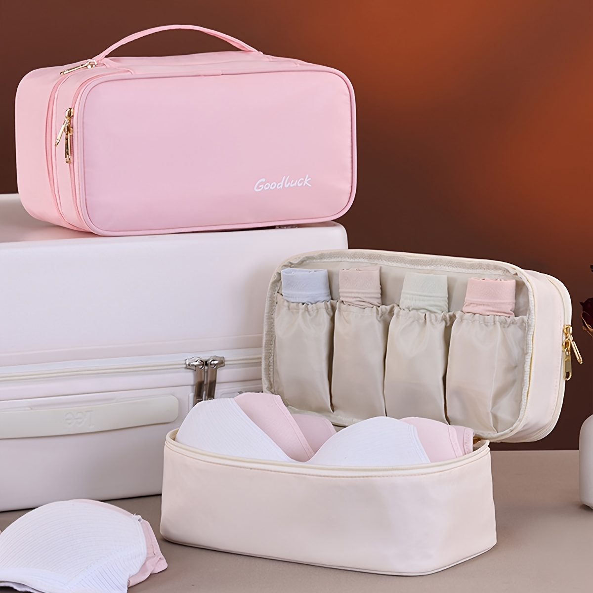 PU 三層下着収納袋ポータブルビジネストラベルブラジャーソッ - Sock Organizer Tray のレビューと価格
