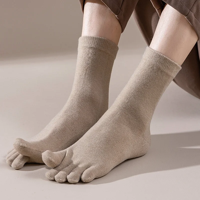 メンズウール五本指ソックスショート厚手ソリッド吸汗性ビジネス - Thermal Sock Winter のレビューと価格