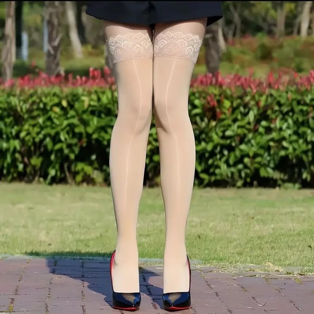 光沢のあるシアータイハイソックス、ピーコックレーストップスト - Thigh High Sock Stay Up のレビューと価格