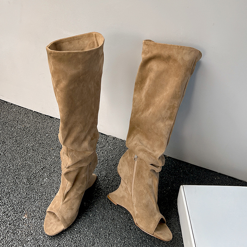 AIYKAZYSDL 奇妙なウェッジヒールピープトウニーハイ - Knee High Sock Women のレビューと価格