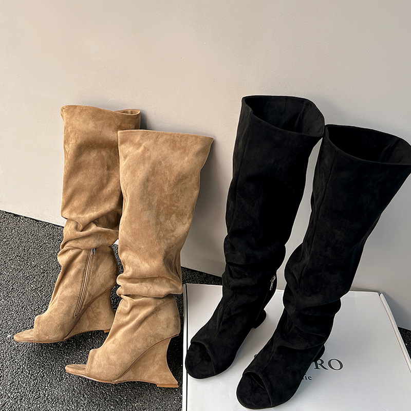 AIYKAZYSDL 奇妙なウェッジヒールピープトウニーハイ - Knee High Sock Women のレビューと価格