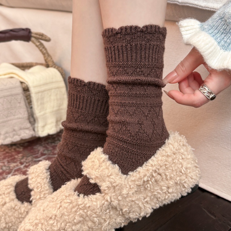 1 ペア乳白色のレーストリムミッドカーフブーツソックス女性用 - Boot Sock Slouchy のレビューと価格