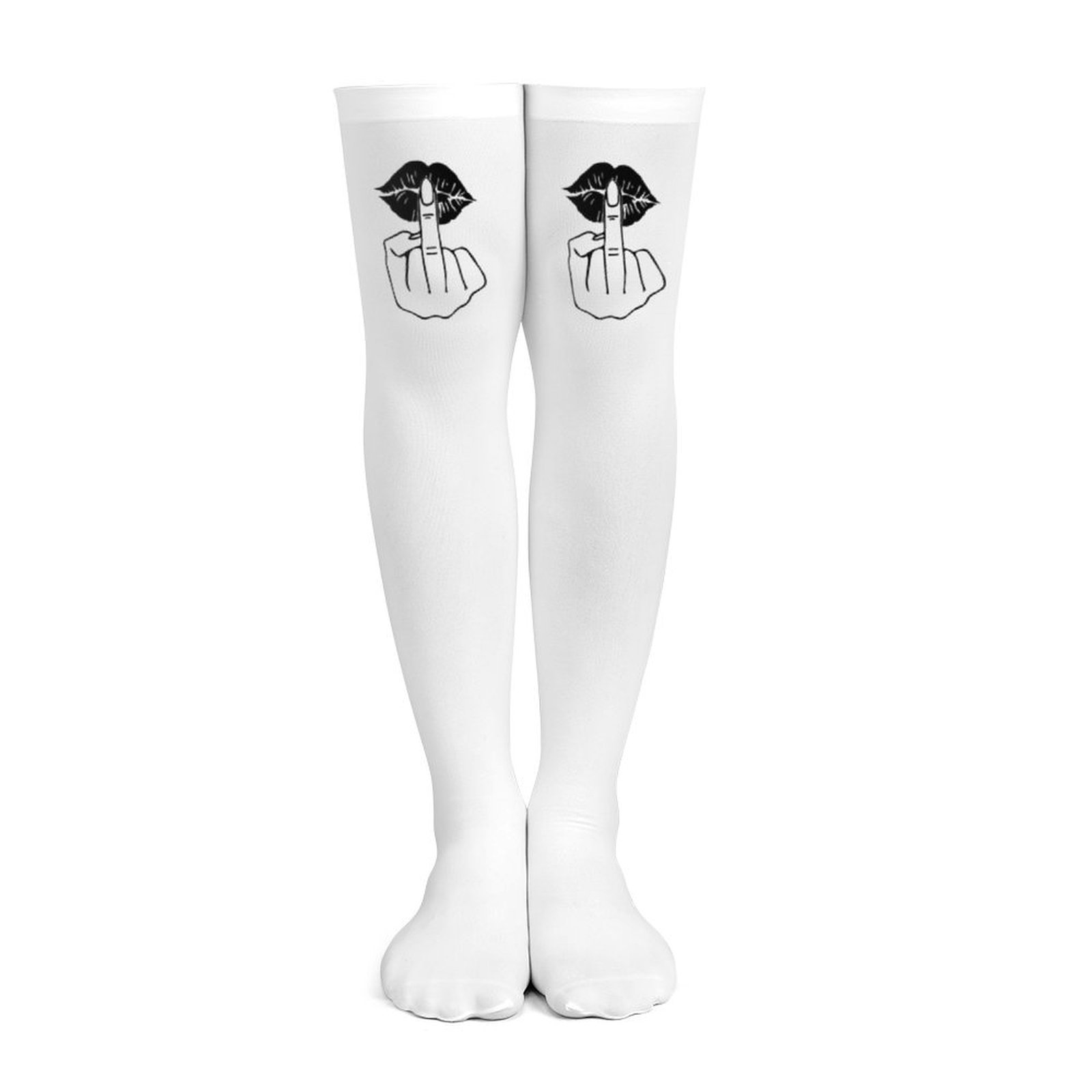 レディース用白い中指模様、赤いリッププリントの太ももソックス - Knee High Sock Women のレビューと価格