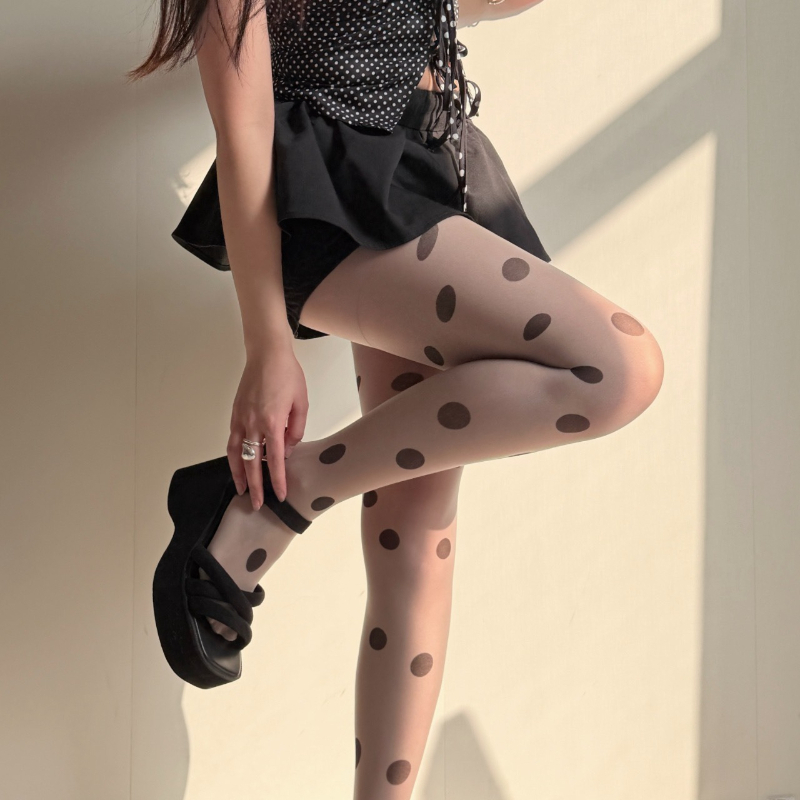 レトロな水玉模様のシアータイツ、女性用ハイウエストシームレス - Tights Pantyhose Sheer のレビューと価格