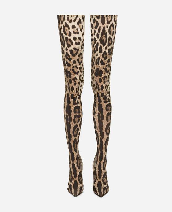 セクシーなレオパード柄のオーバーニーストレッチソックスブーツ - Knee High Sock Women のレビューと価格