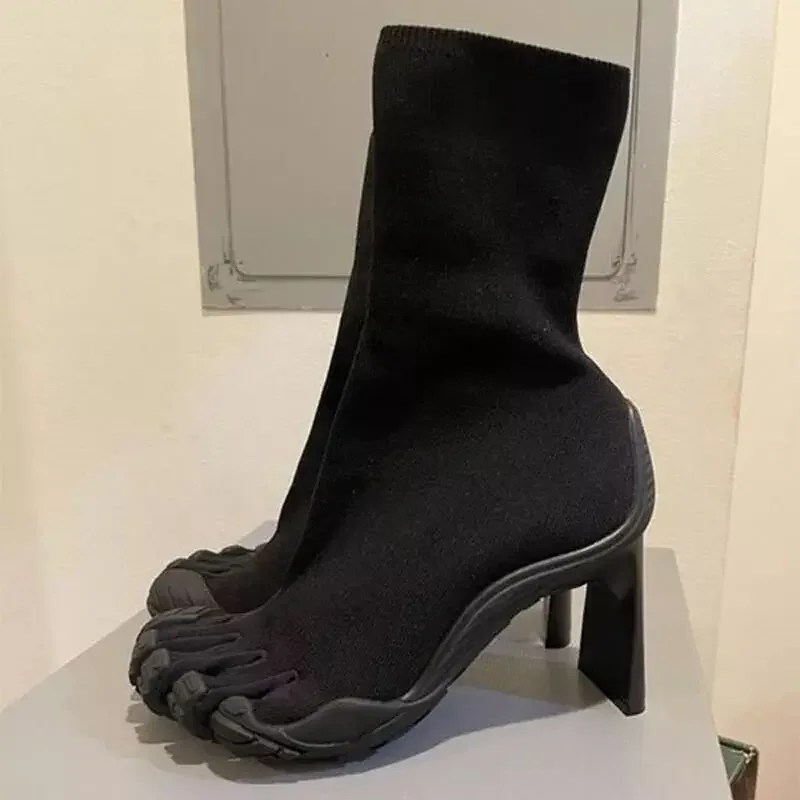 五本指トゥファッションノベルティレディースブーツ ブラック/ - Toe Sock Split のレビューと価格