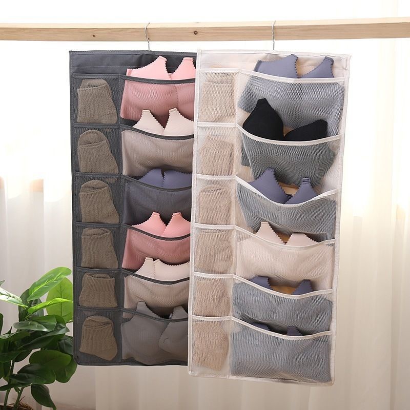 壁掛け式布製下着靴下収納オーガナイザー両面ワードローブポーチ - Sock Organizer Tray のレビューと価格