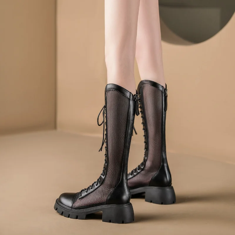 女性用サマーニーハイメッシュハイブーツ、通気性のあるプラット - Knee High Sock Women のレビューと価格