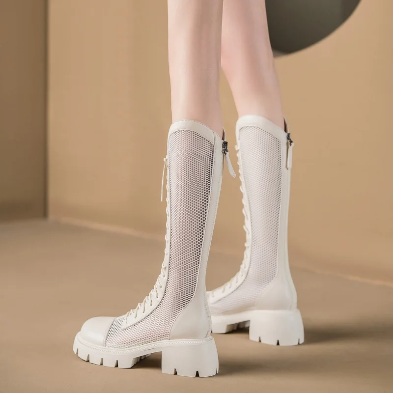 女性用サマーニーハイメッシュハイブーツ、通気性のあるプラット - Knee High Sock Women のレビューと価格