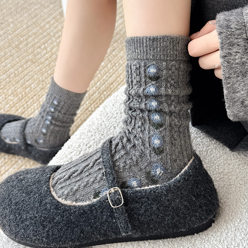 韓国風スイートフローラルウールミッドカーフソックスケーブルニ - Boot Sock Slouchy のレビューと価格