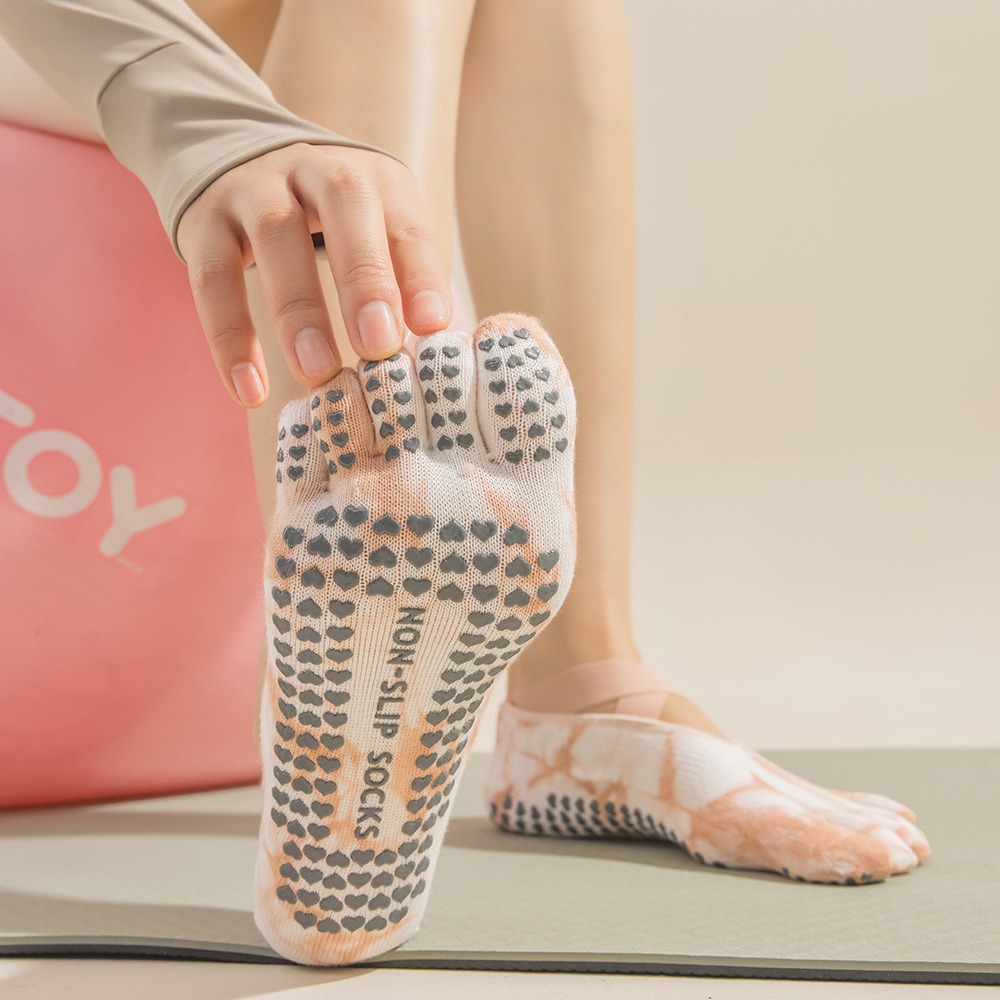 女性用タイダイ柄5本指グリップヨガソックス、ストラップ付きス - Grip Sock Yoga のレビューと価格