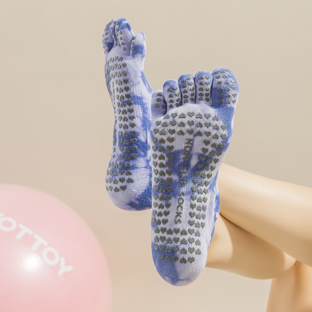 女性用タイダイ柄5本指グリップヨガソックス、ストラップ付きス - Grip Sock Yoga のレビューと価格